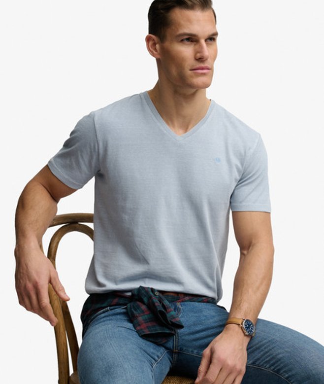 Katoenen Linnen V-hals T-shirt Relaxed Pasvorm