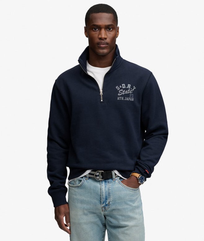 Superdry Athletic Essentials Sweatshirt met Halve Rits Blauw