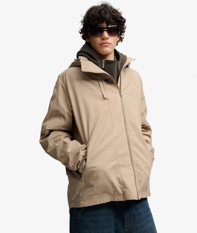 Superdry Herren Bench Kapuzenjacke aus Ripstop Beige - Größe: Xxl