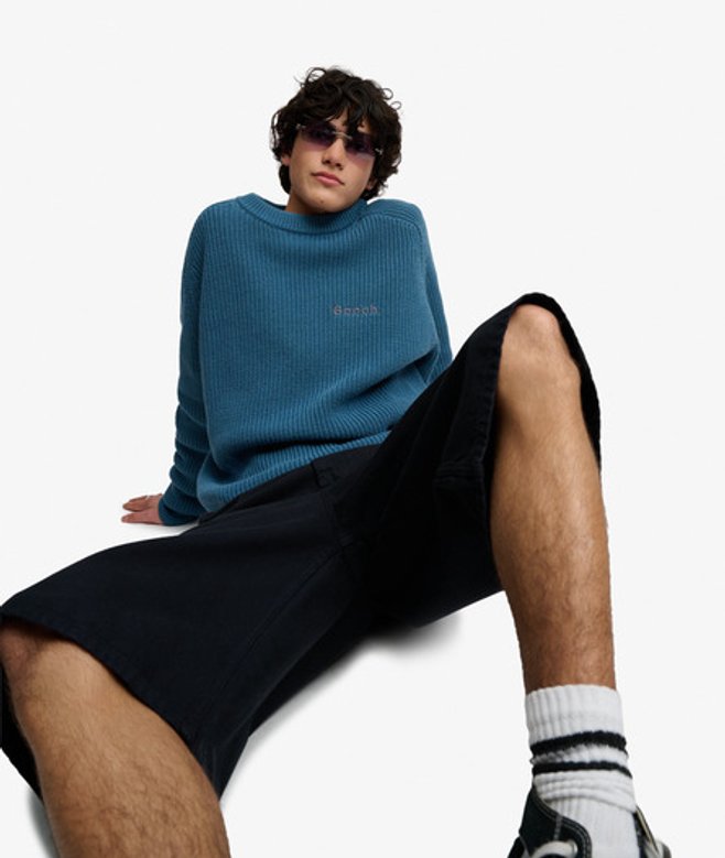 Superdry Herren Bench Gerippter Pullover mit Kastenschnitt Blue - Größe: Xxl
