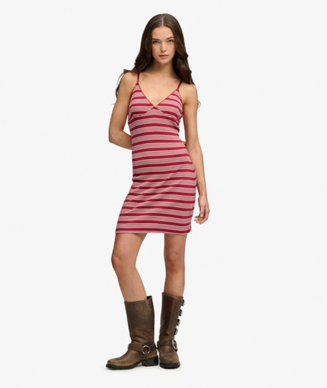 Gestreepte Ribjersey Minijurk