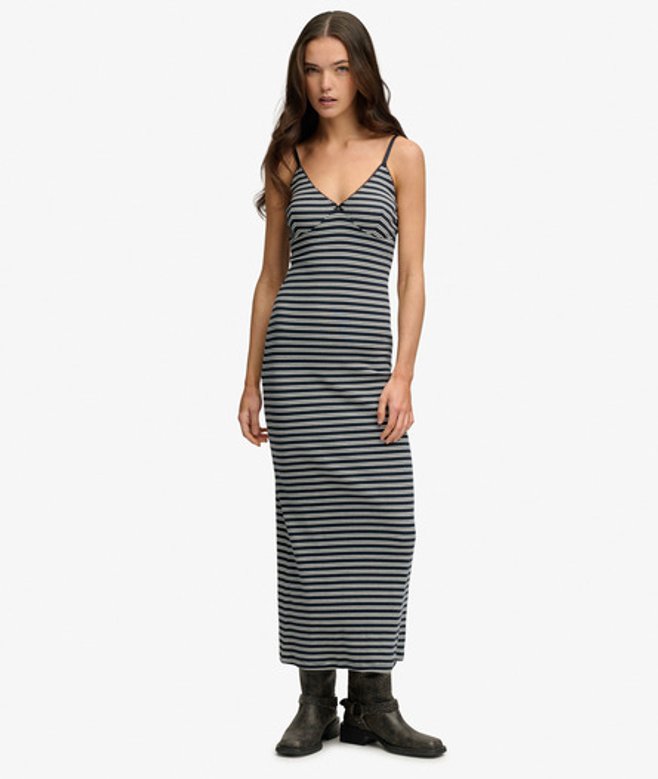 Gestreepte Ribjersey Maxi-jurk