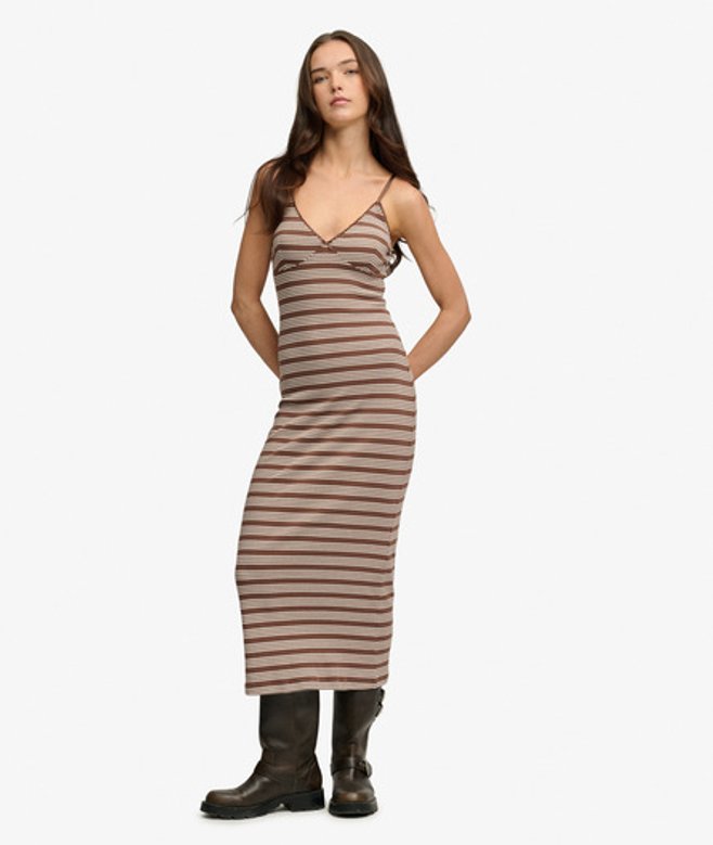 Gestreepte Ribjersey Maxi-jurk