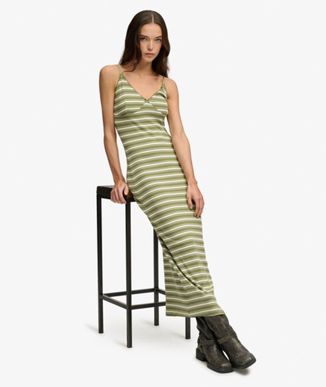Gestreepte Ribjersey Maxi-jurk