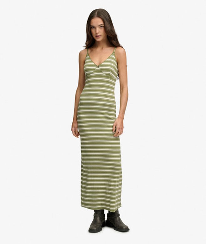 Gestreepte Ribjersey Maxi-jurk