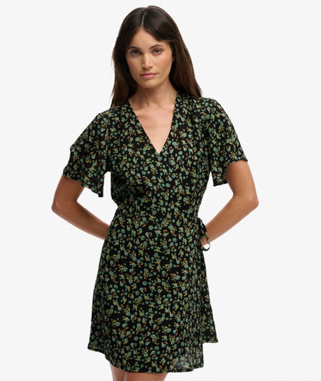 Superdry Damen Mini Swing Wickelkleid Black - Größe: 44