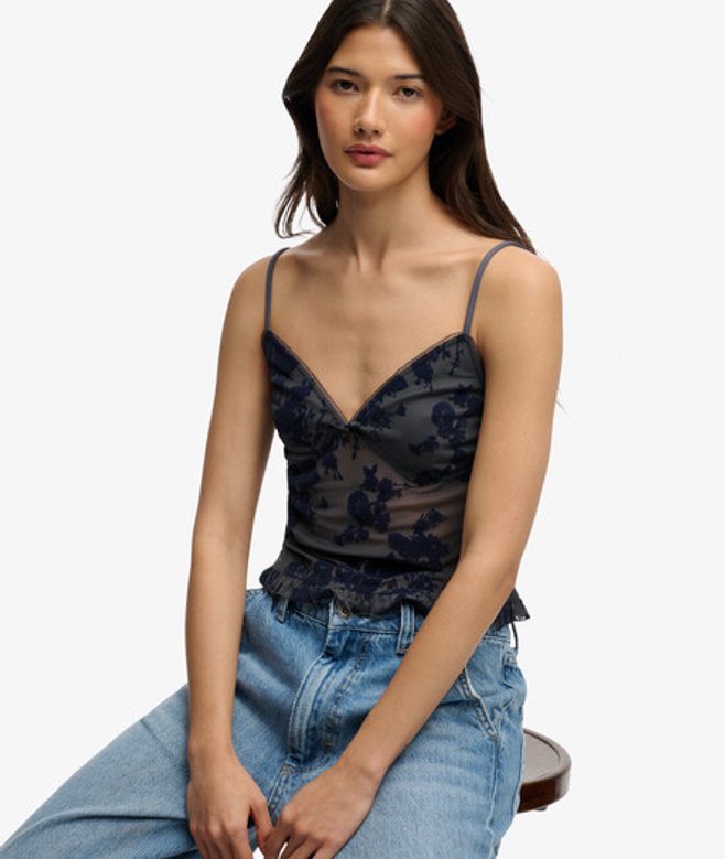 Flocked Mesh Cami Top