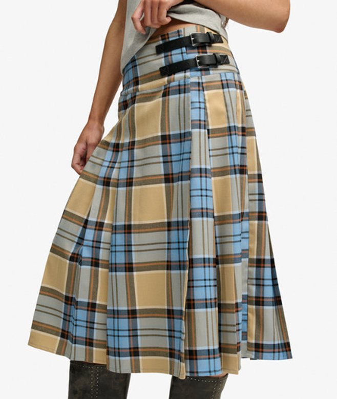 Geruite Geplooide Midi Rok