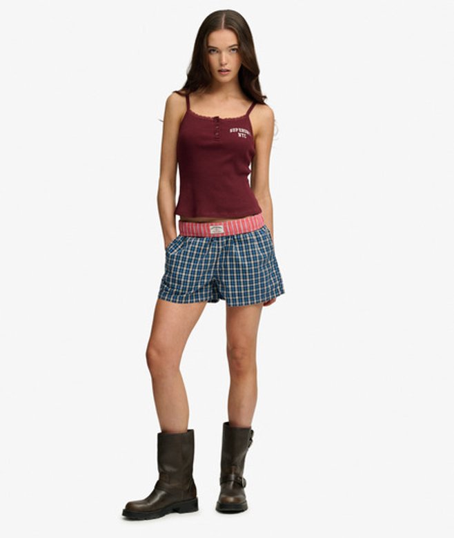 Mini Check Katoenen Short Relaxed Pasvorm