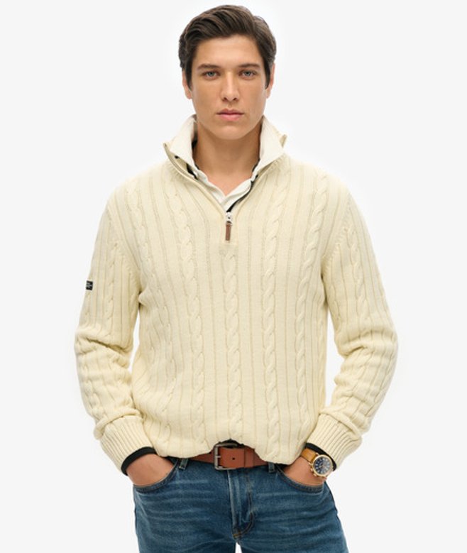 Preppy Cable Half-zip Trui Slanke Pasvorm