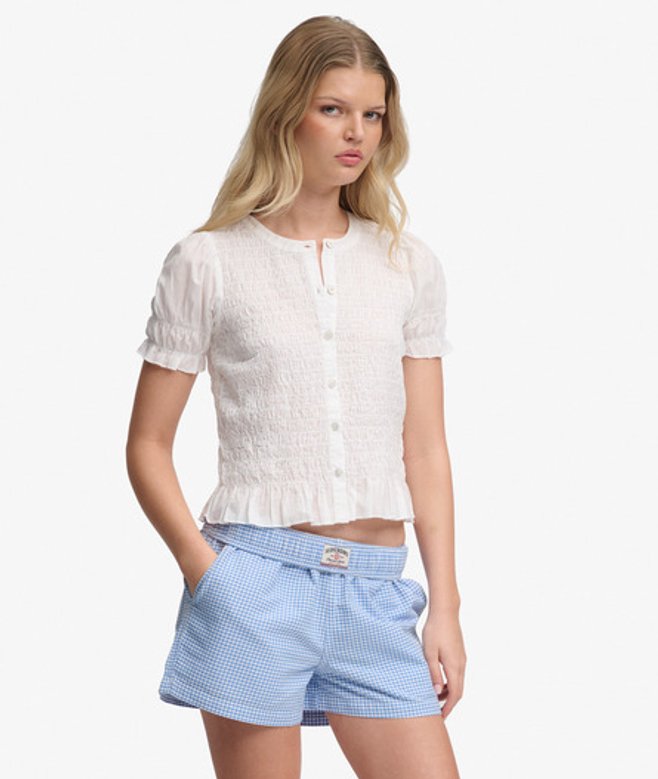 Cotton Elastic Geruite Shorts