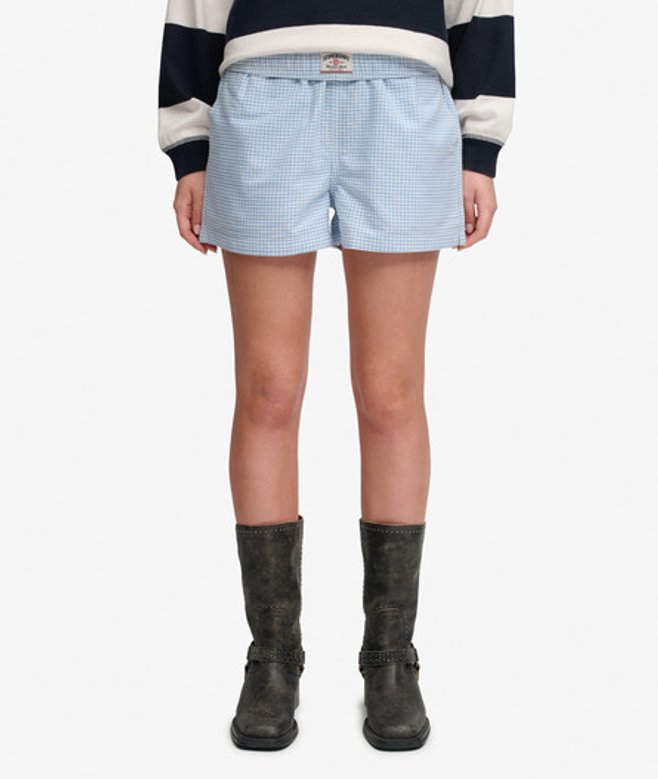 Cotton Elastic Geruite Shorts