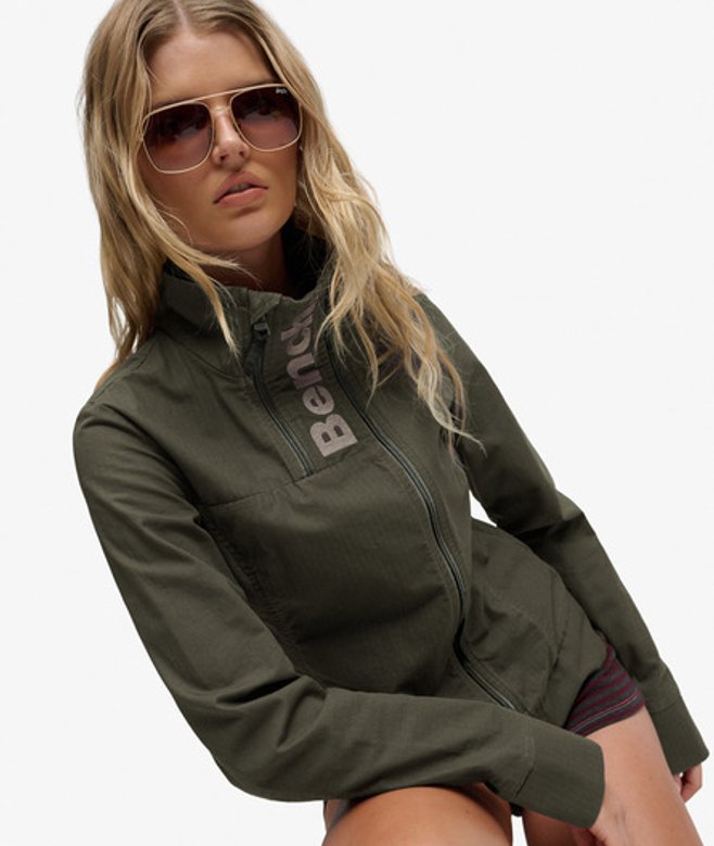 Superdry Damen Bench Ripstop-jacke mit Doppeltem Reißverschluss Green - Größe: L
