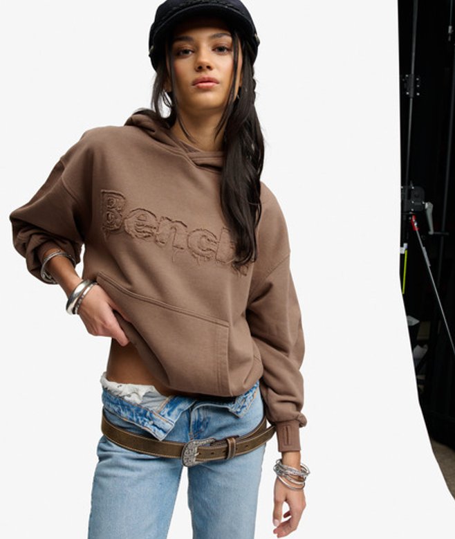 Superdry Damen Bench OverGrößed Hoodie mit Applikation Brown - Größe: 1Größe