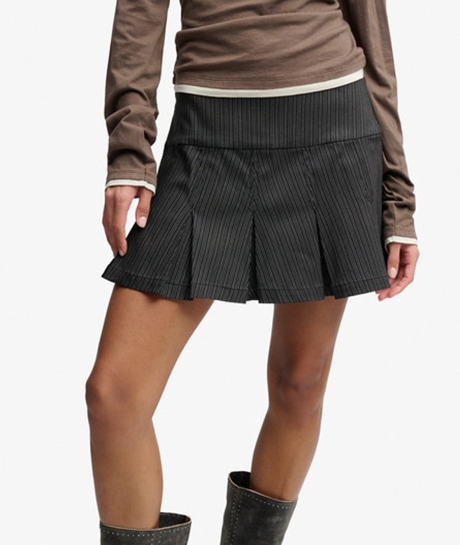 Superdry Damen Bench Logo Plissierter Streifen-minirock Dark Grey - Größe: S