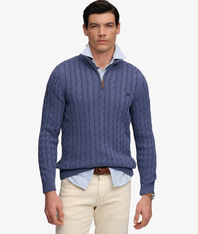 Preppy Cable Half-zip Trui Slanke Pasvorm