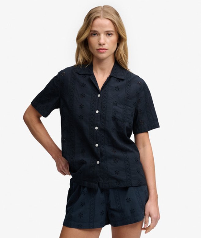 Heritage Broderie Korte Mouw Overhemd
