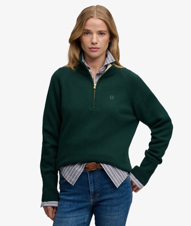 Classic Cotton Knit Trui Met Halve Rits