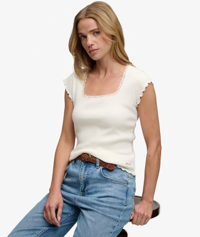 Essential T-shirt met Vierkante Hals Slanke Pasvorm