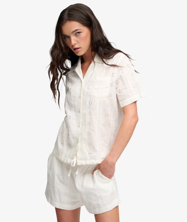 Heritage Broderie Korte Mouw Overhemd