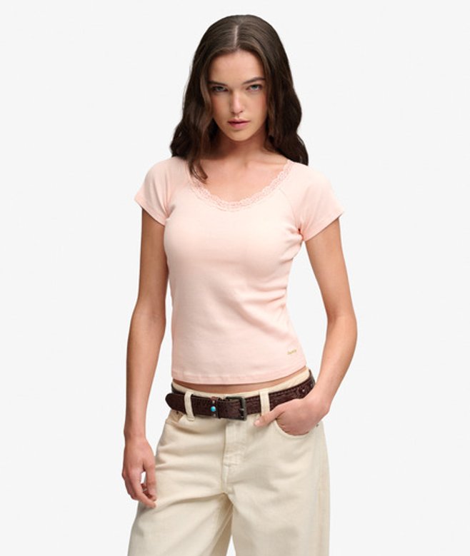 Athletic Essential T-shirt met V-hals en Kantdetail