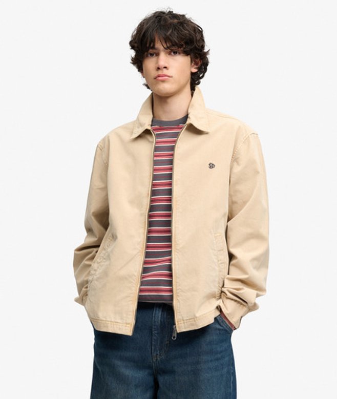 Superdry Herren Leichte Preppy Harrington Jacke Lockere Passform Beige - Größe: M