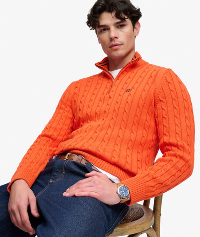 Preppy Cable Half-zip Trui Slanke Pasvorm