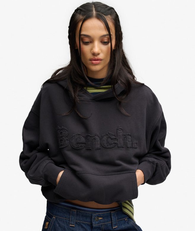 Superdry Damen Bench OverGrößed Hoodie mit Applikation Dark Grey - Größe: 1Größe