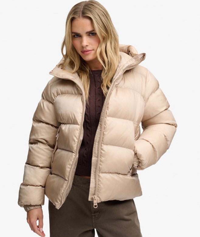 Hooded Shine Puffer Jas Slanke Pasvorm