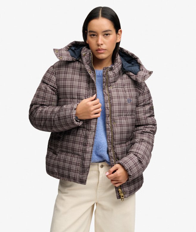 Premium Printed Check Puffer Jas Relaxed Pasvorm