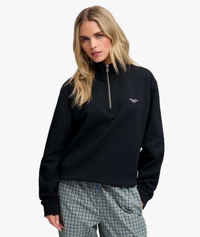 Signature Geborduurde Halve Rits Sweater