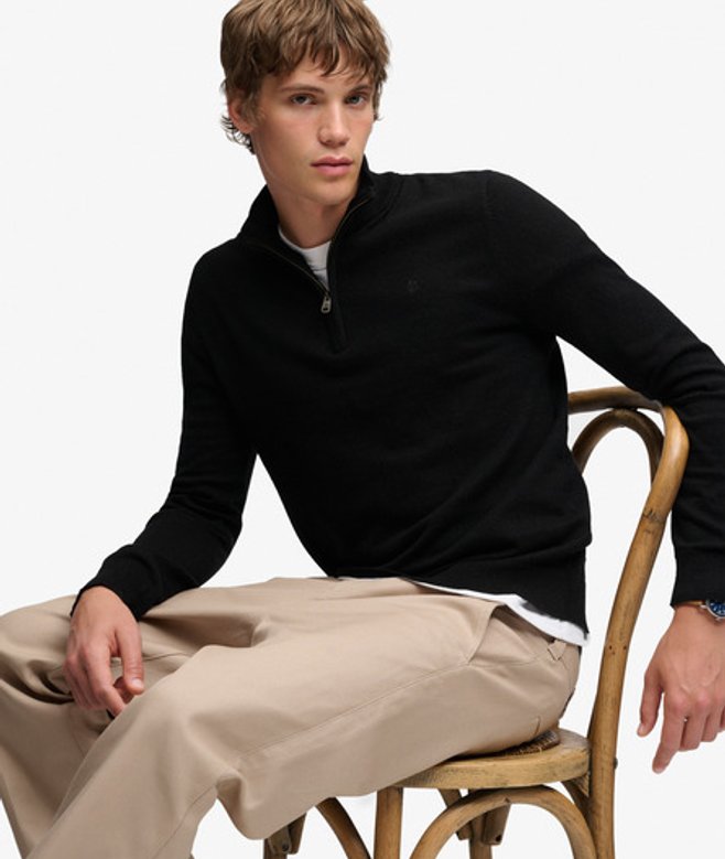 Essential Lichtgewicht Wol Blend Half Zip Trui Slanke Pasvorm