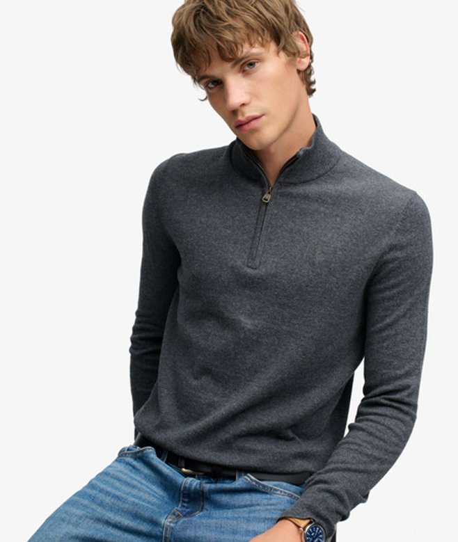 Essential Lichtgewicht Wol Blend Half Zip Trui Slanke Pasvorm