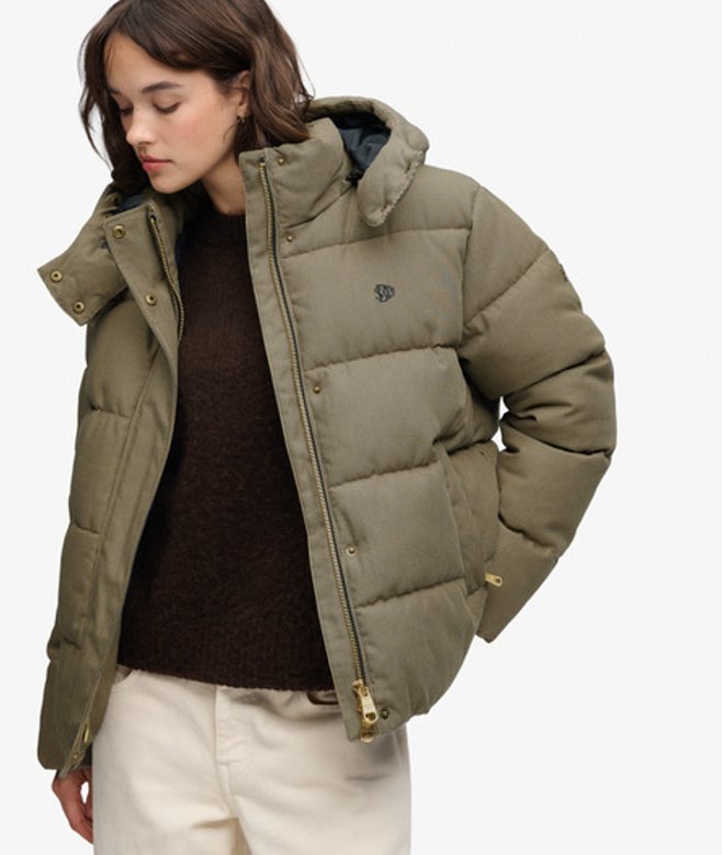 Premium Geruite Puffer Jas met Capuchon