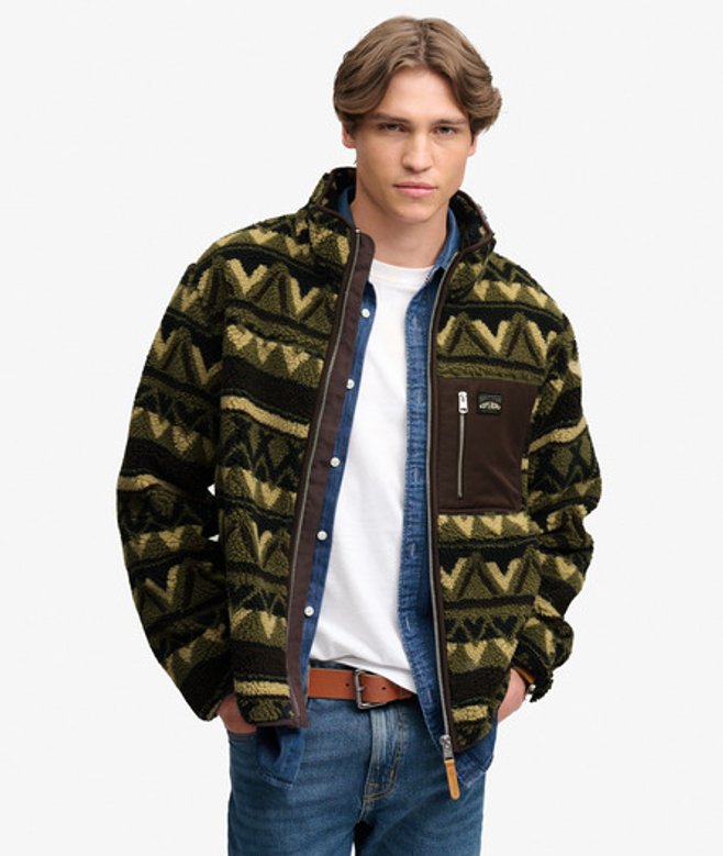 Abstract Fleece Zip Through Jas