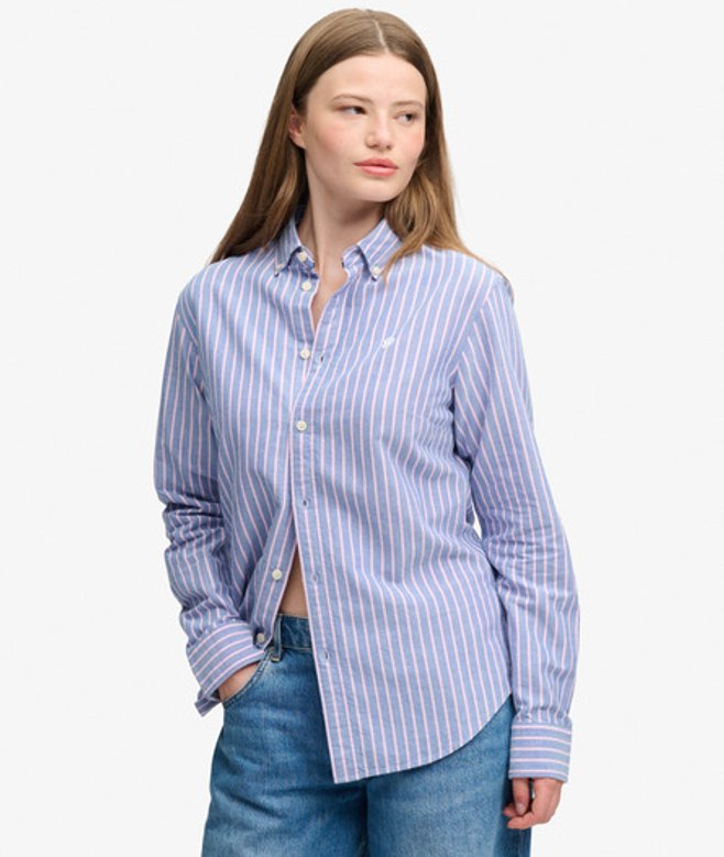 Superdry Oxford Overhemd met Lange Mouwen Slanke Pasvorm Blauw