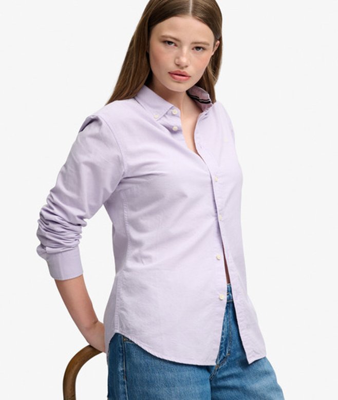 Superdry Oxford Overhemd met Lange Mouwen Slanke Pasvorm Purple