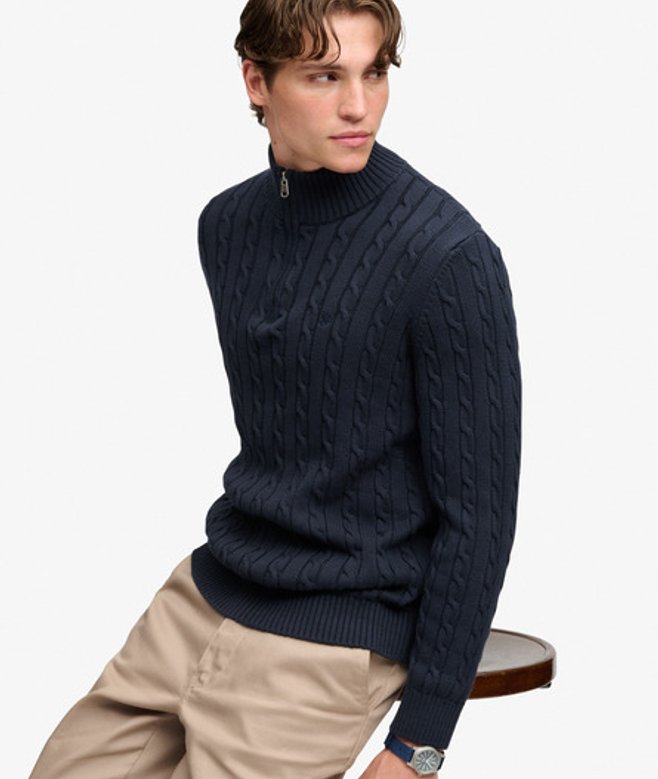 Pull demi zip en maille torsadée Superdry Preppy - vue 9