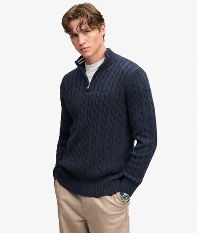 Preppy Cable Half-zip Trui Slanke Pasvorm