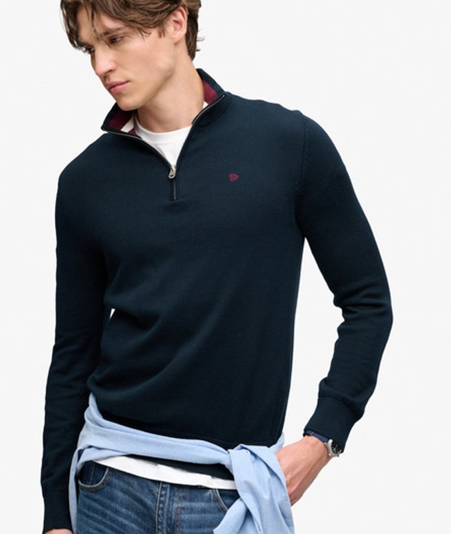 Preppy Essential Katoenen Halve Rits Trui Blauw Grootte: S