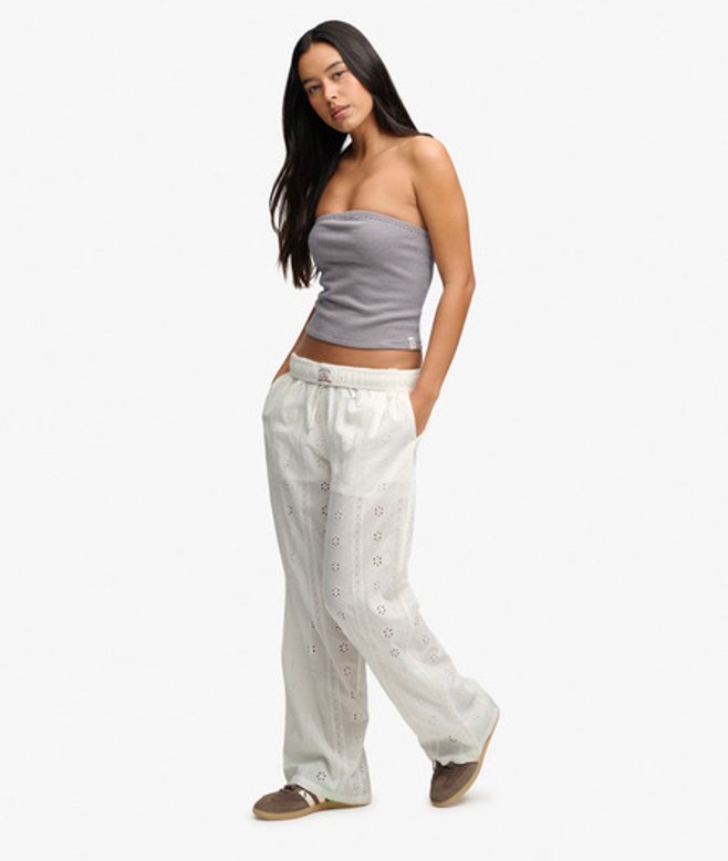 Broderie Broek met Elastische Taille Normale Pasvorm