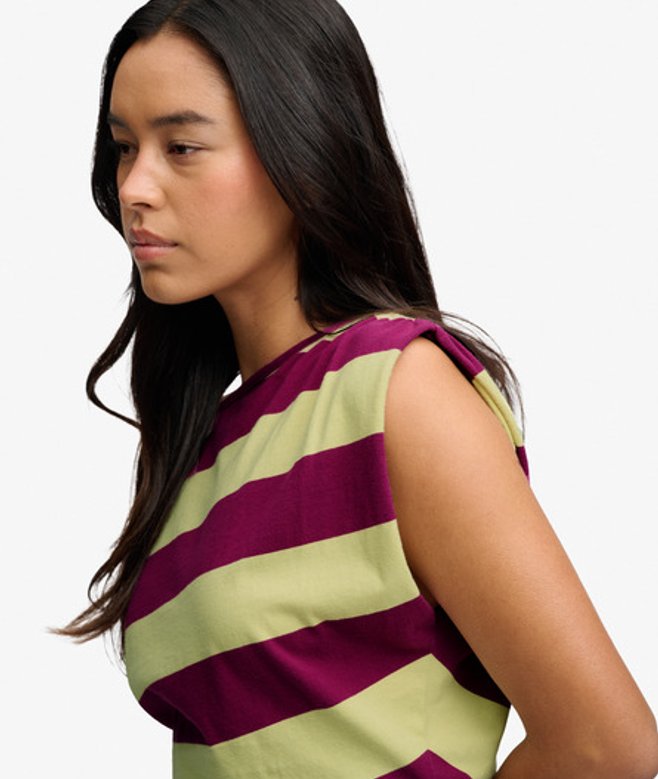 Deep Rib Stripe Bardot Top Slanke Pasvorm