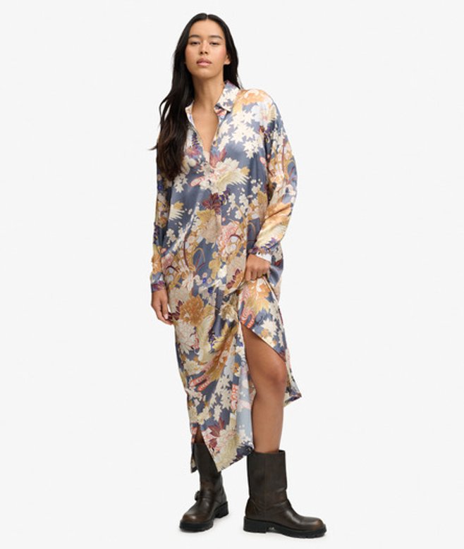 Satijnen Bloemen Maxi Jurk Oversized Pasvorm
