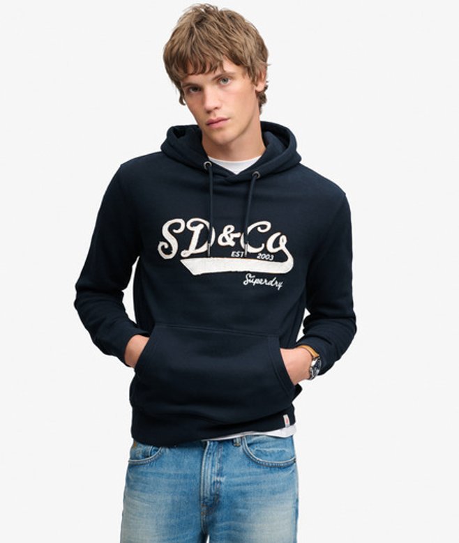 Superdry Sd & co Washed Embroidered Hoodie Relaxed Pasvorm Blauw