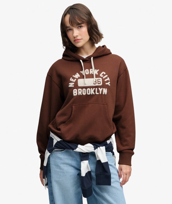 Superdry Vintage Prep Chenille Hoodie Relaxed Pasvorm Brown