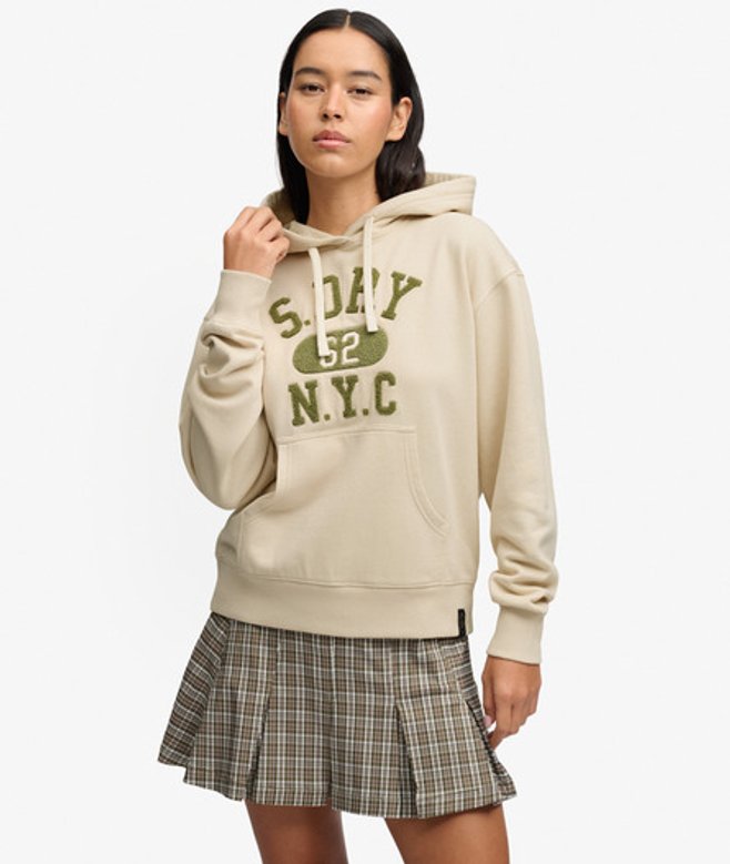 Superdry Vintage Prep Chenille Hoodie Relaxed Pasvorm Cr&egrave;me