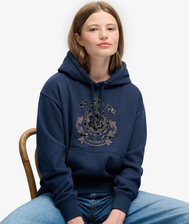 Superdry Regal Crest Hoodie Relaxed Pasvorm Blauw