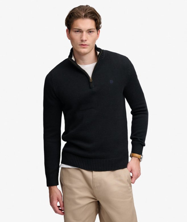 Katoenen Half Zip Trui Slanke Pasvorm Black Grootte: XL