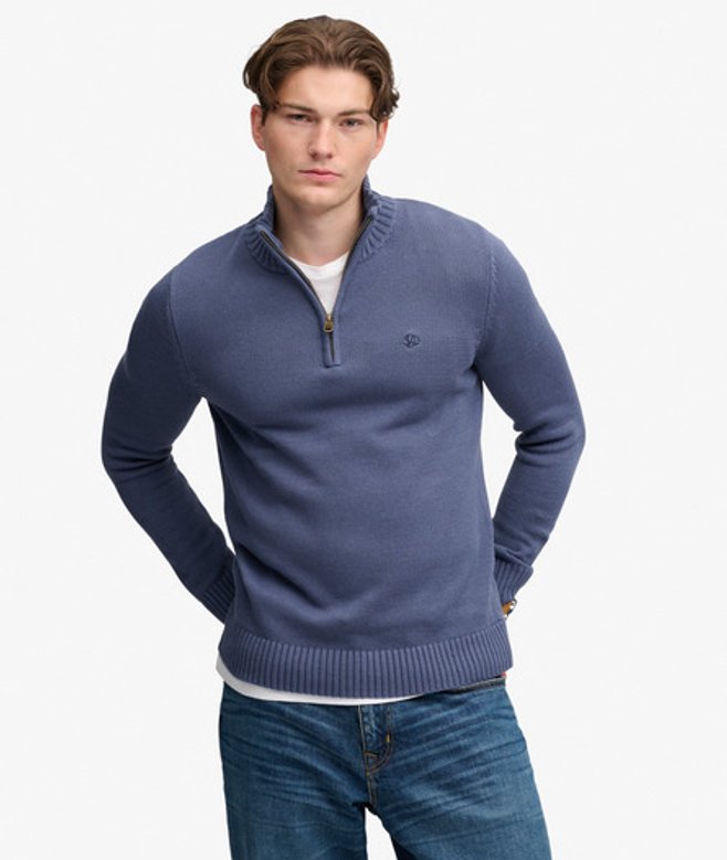 Superdry Homme Pull Maille Demi zip Coupe Ajustée