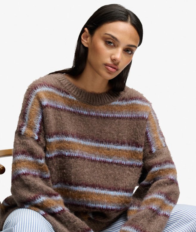 Slouchy Gestreepte Gebreide Trui Relaxed Pasvorm